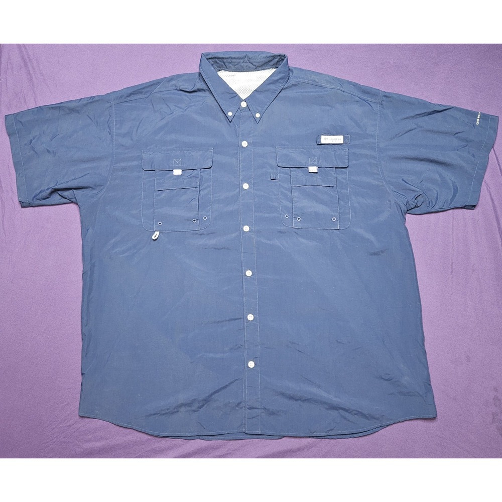 Columbia PFG Bahama II Short Sleeve Fishing Shirt Navy Blue Mens XXL UPF 30